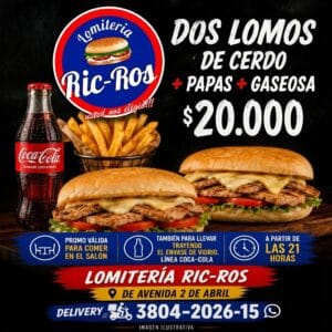 Dos Lomos de Cerdo+Papas fritas+Gaseosa