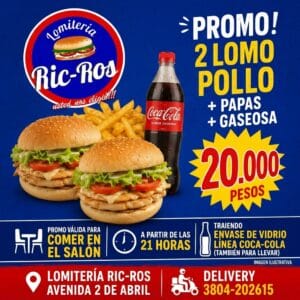 Dos Lomos de Pollo+Papas fritas+Gaseosa