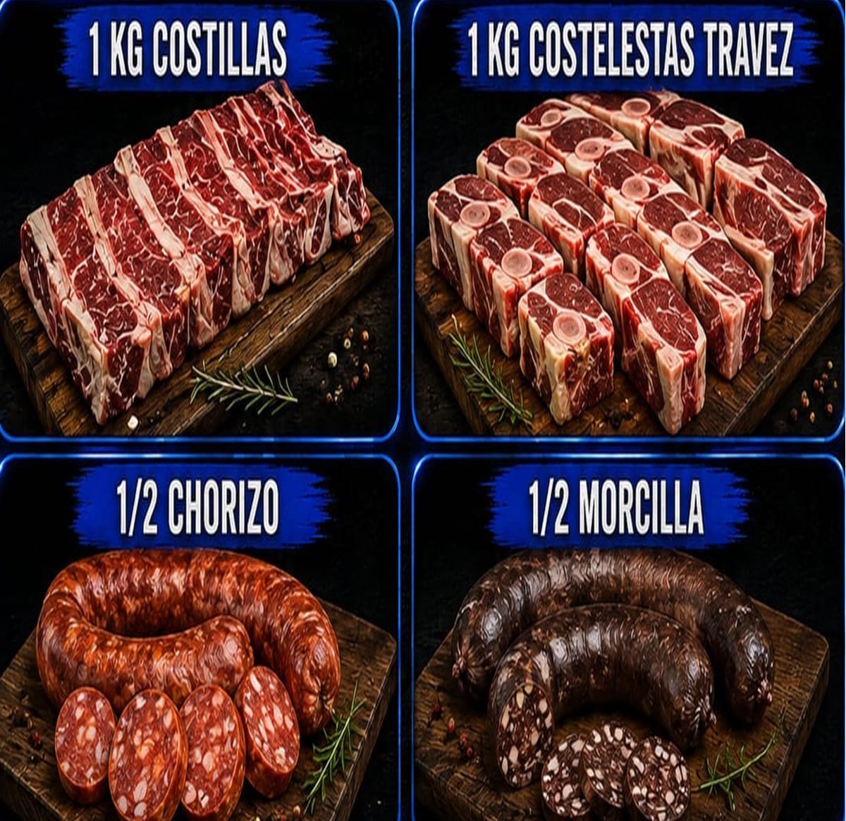 3 Kg de Carne de Novillo más Embutidos listos para Asar